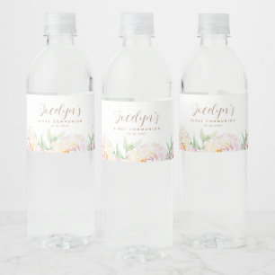 Étiquette Pour Bouteilles D'eau Fleurs Pastel Élégantes   Première communion
