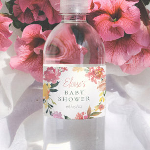 Étiquette Pour Bouteilles D'eau Fleurs printanières Élégante Fille Baby Shower