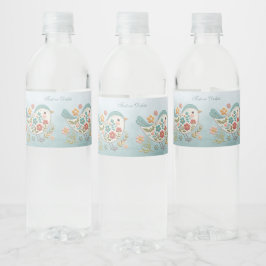 Étiquette Pour Bouteilles D'eau Fleurs roses Bleues Petites Oiseaux