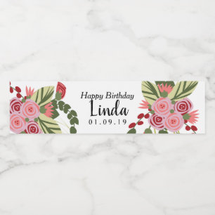 Étiquette Pour Bouteilles D'eau Fleurs roses rouges Joyeux anniversaire