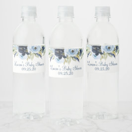 Étiquette Pour Bouteilles D'eau Floral bleu marine
