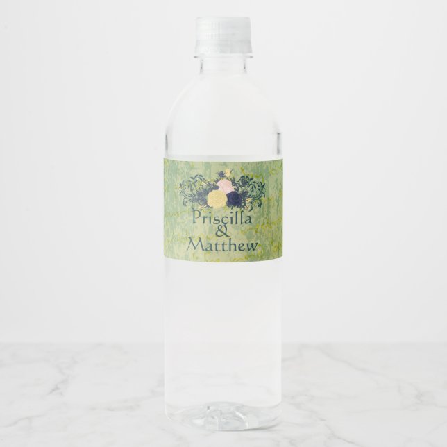 Étiquette Pour Bouteilles D'eau Floral d'émeraude rustique (Devant)