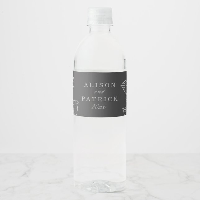 Étiquette Pour Bouteilles D'eau Floral gris (Devant)