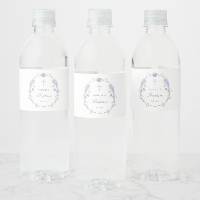Étiquette Pour Bouteilles D'eau Floral Lilac Lavender Wreath Baptism (Bouteilles)