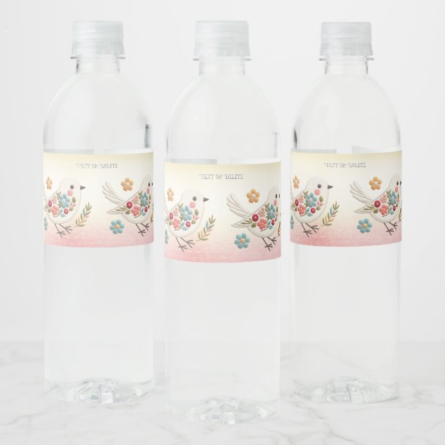 Étiquette Pour Bouteilles D'eau Flore d'oiseau blanc (Bouteilles)