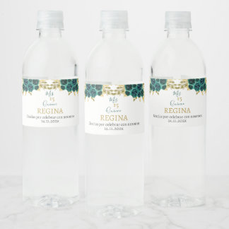 Étiquette Pour Bouteilles D'eau Flore verdoyante Quinceañera