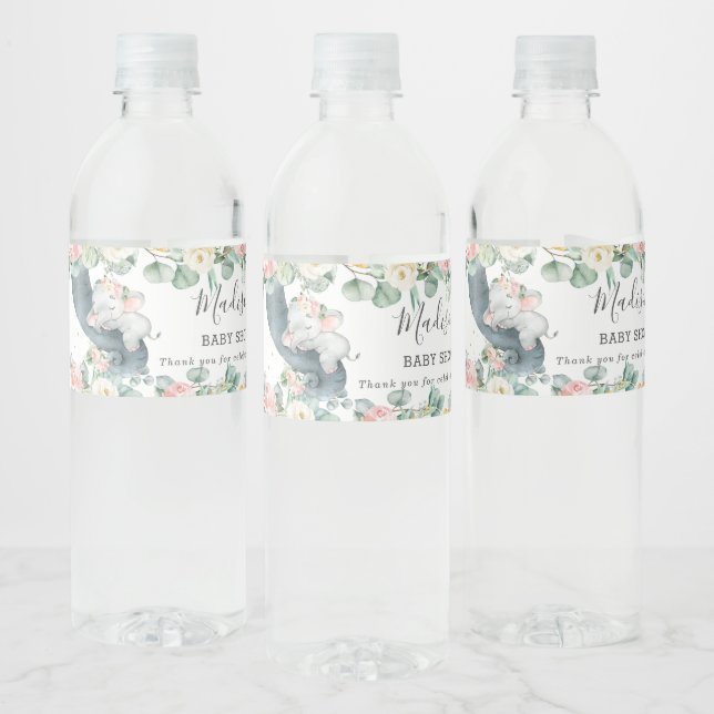 Étiquette Pour Bouteilles D'eau Flore verdure Eléphant Fille Baby shower Favoriser (Bouteilles)