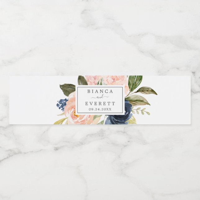 Étiquette Pour Bouteilles D'eau Flush et Navy Flowers | Mariage blanc (Étiquettes simples)