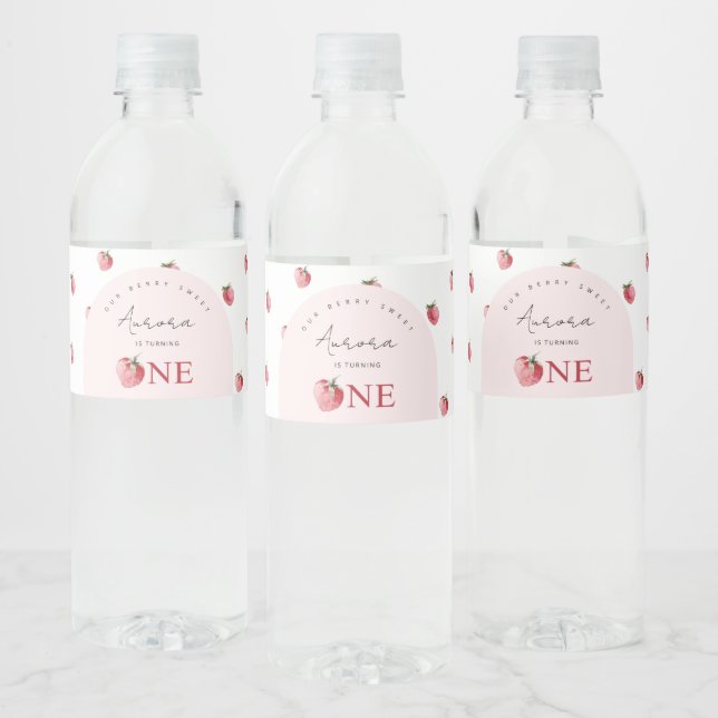 Étiquette Pour Bouteilles D'eau Fraise 1er anniversaire (Bouteilles)