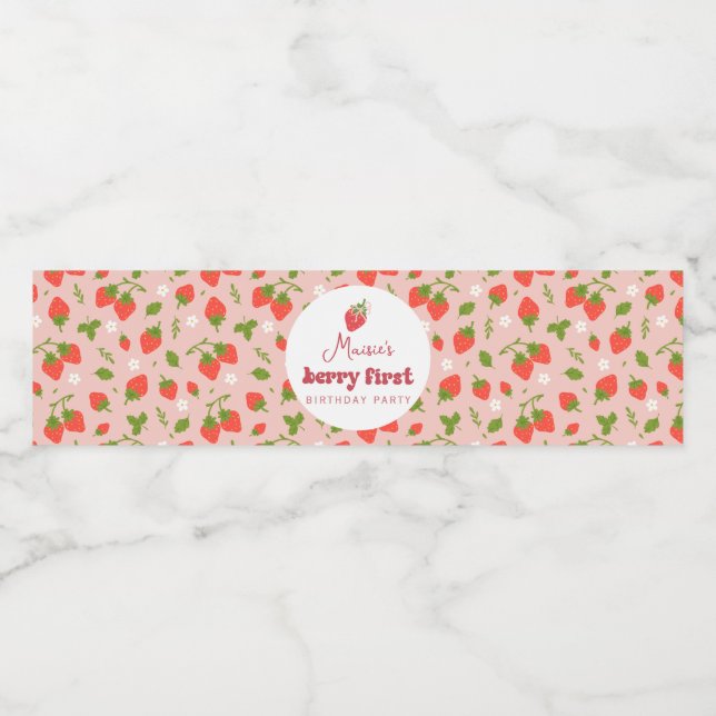 Étiquette Pour Bouteilles D'eau Fraise Berry Première fête d'anniversaire (Étiquettes simples)