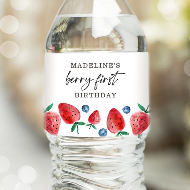 Étiquette Pour Bouteilles D'eau Fraise Blueberry Sweet Berry fête d'anniversaire (Créateur téléchargé)