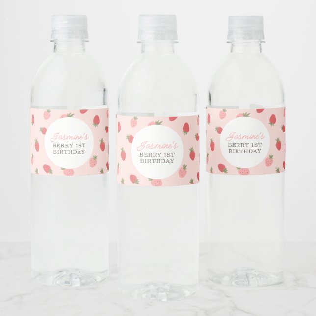 Étiquette Pour Bouteilles D'eau Fraise rose fête d'anniversaire (Bouteilles)