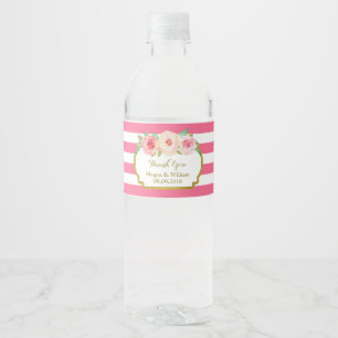 Étiquette Pour Bouteilles D'eau Fuschia Stripes Floral Étiquette bouteille d'eau o