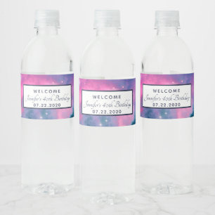 Étiquette Pour Bouteilles D'eau Galaxie rose & bleu Nebula & étoiles Abstrait