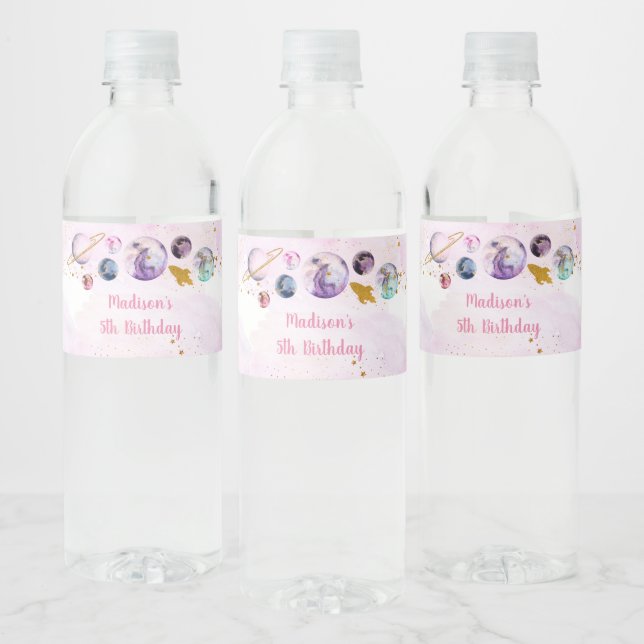 Étiquette Pour Bouteilles D'eau Galaxy Pink Gold Espace extra-atmosphérique Annive (Bouteilles)