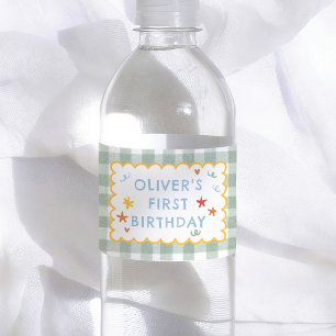 Étiquette Pour Bouteilles D'eau Gingham Vert Coloré 1er Anniversaire