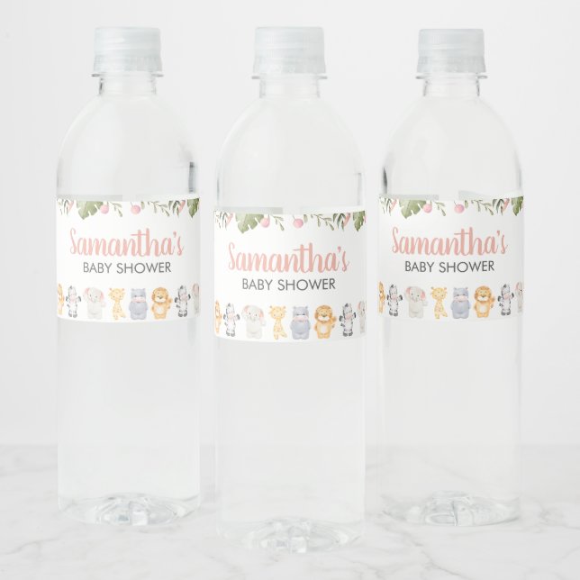Étiquette Pour Bouteilles D'eau Girl Safari Animal Baby Shower  (Bouteilles)