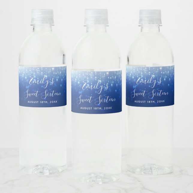 Étiquette Pour Bouteilles D'eau Glam Navy Blue Sweet 16 (Bouteilles)