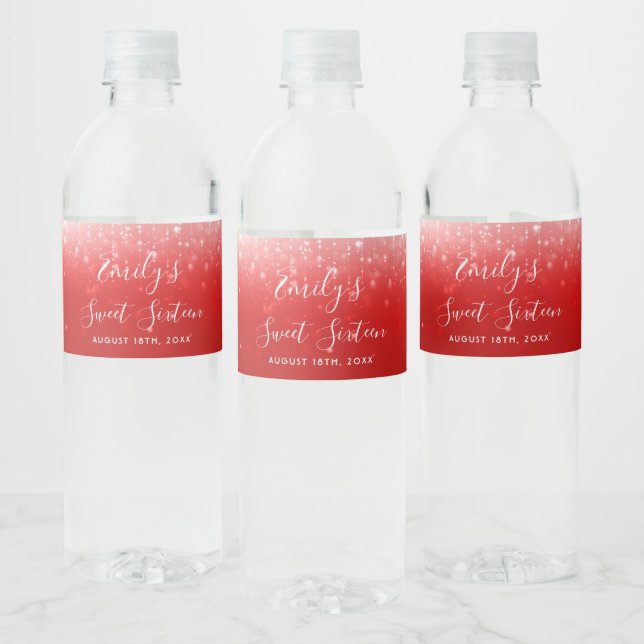 Étiquette Pour Bouteilles D'eau Glam Red Sweet 16 (Bouteilles)