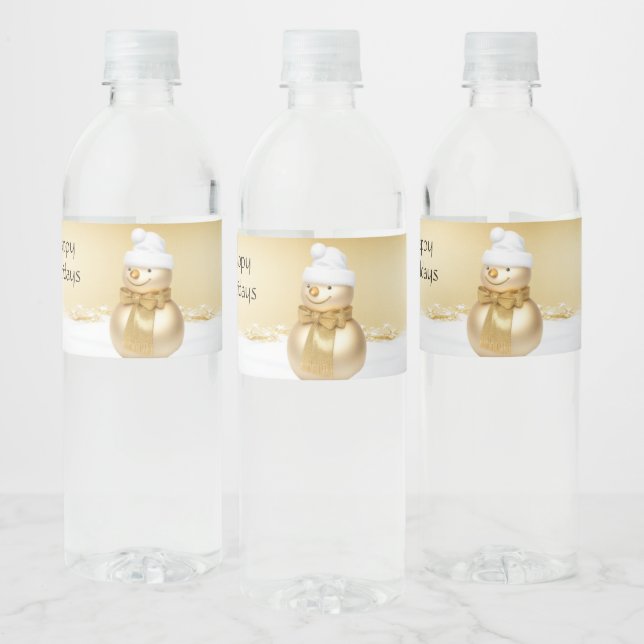 Étiquette Pour Bouteilles D'eau Golden Christmas Snowman Holiday (Bouteilles)