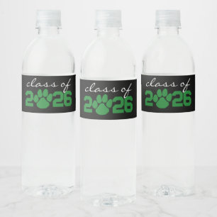 Étiquette Pour Bouteilles D'eau Graduation Empreinte de patte verte et noire