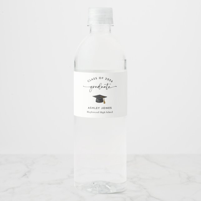 Étiquette Pour Bouteilles D'eau Graduation Moderne Cap Graduation Party (Devant)