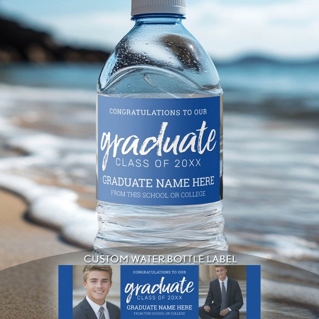 Étiquette Pour Bouteilles D'eau Graduation Photos Diplômé avec Royal Blue Virtual (Custom Graduation Water Bottle Label)