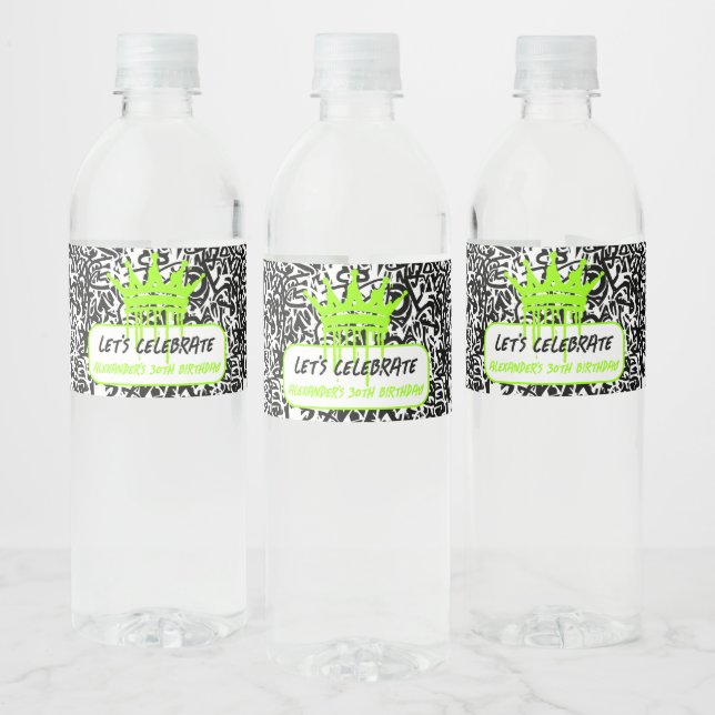 Étiquette Pour Bouteilles D'eau Graffiti Crown Green Fêtons l'anniversaire (Bouteilles)