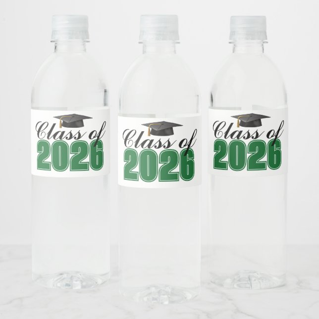Étiquette Pour Bouteilles D'eau Green Class of 2026 Graduation Party (Bouteilles)
