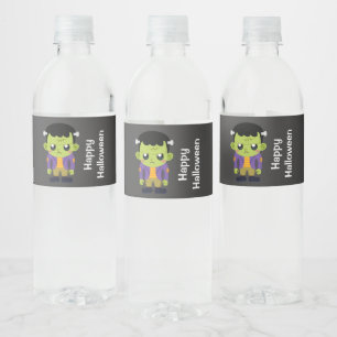 Étiquette Pour Bouteilles D'eau Green Frankenstein Monster Happy Halloween