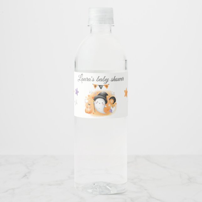 Étiquette Pour Bouteilles D'eau Halloween Baby shower Little Boo (Devant)