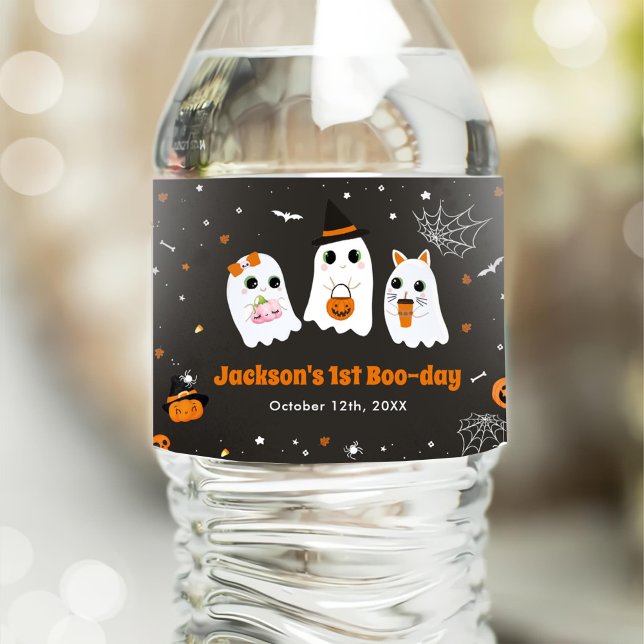 Étiquette Pour Bouteilles D'eau Halloween Cute Ghost 1er Anniversaire Spooktaculai (Créateur téléchargé)