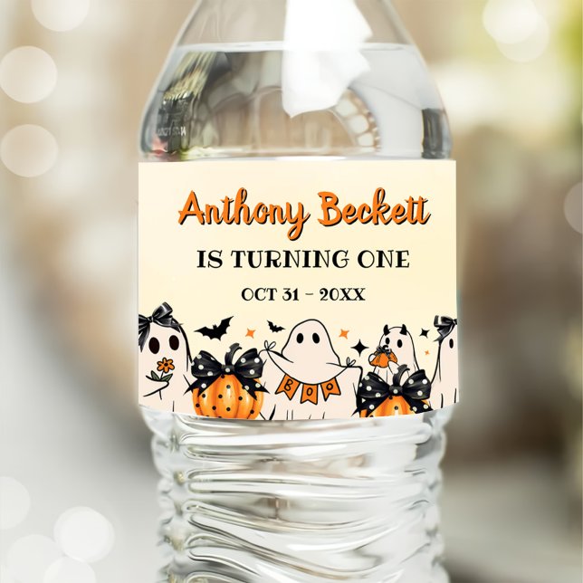 Étiquette Pour Bouteilles D'eau Halloween Notre Petit Boo 1ère fête d'anniversaire (Créateur téléchargé)