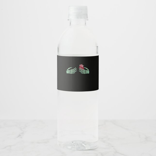 Étiquette Pour Bouteilles D'eau Halloween Squelette Mains Avec Coeur Classique (Devant)