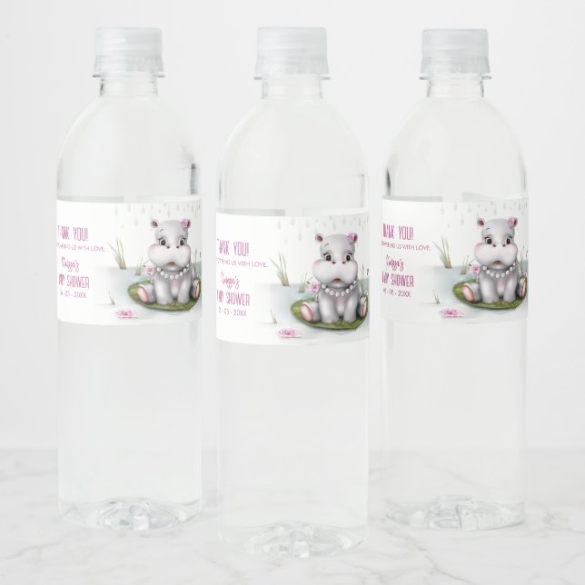 Étiquette Pour Bouteilles D'eau Hippo River Adventure Girl Baby shower (Bouteilles)
