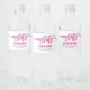 Étiquette Pour Bouteilles D'eau Hot Rose Congrats Moderne Calligraphie Graduation