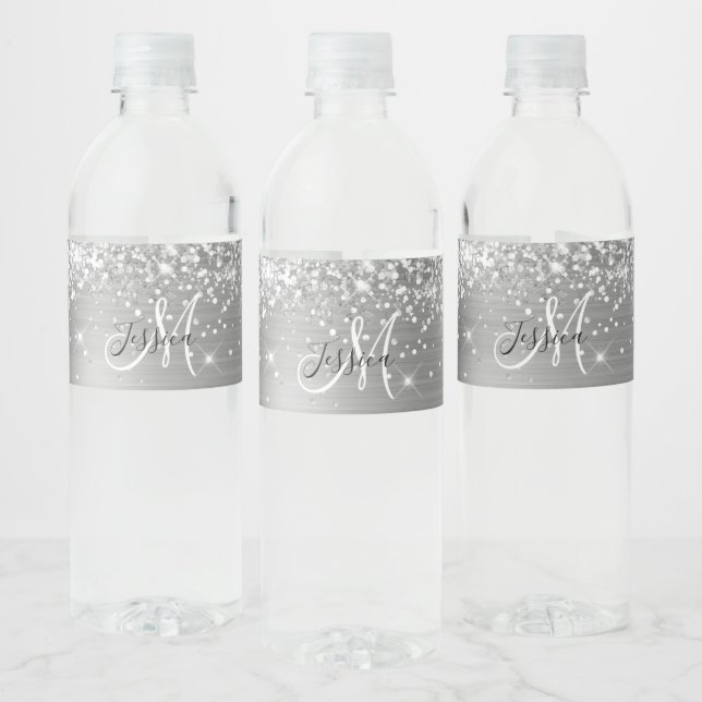 Étiquette Pour Bouteilles D'eau Huile d'argent noir et blanc (Bouteilles)