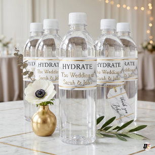 Étiquette Pour Bouteilles D'eau Hydratation de mariage élégante en marbre de Carra