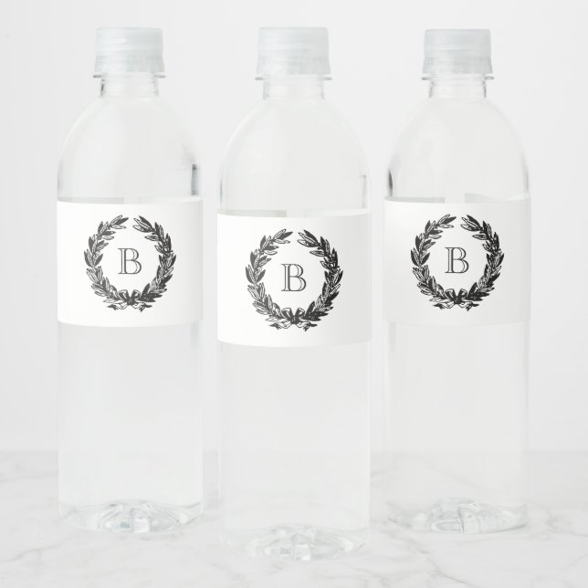 Étiquette Pour Bouteilles D'eau Illustration de couronne de Mariage monogramme (Bouteilles)