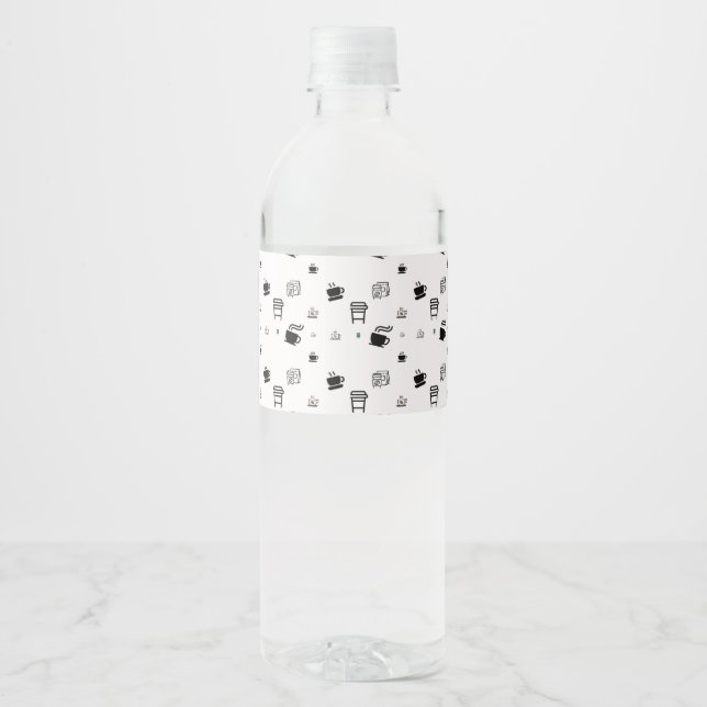 Étiquette Pour Bouteilles D'eau Illustrations de café noir et blanc (Devant)