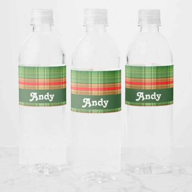 Étiquette Pour Bouteilles D'eau Impression plaid verte et rouge (Bouteilles)