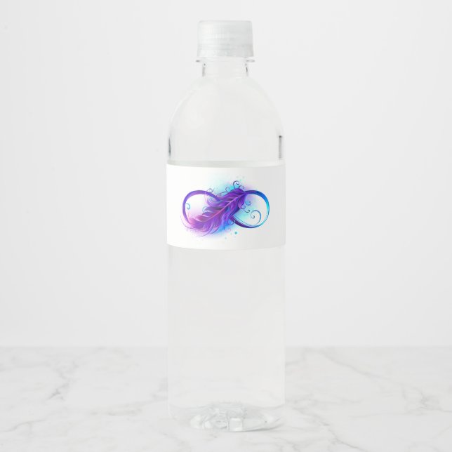Étiquette Pour Bouteilles D'eau Infinity with purple feather (Devant)