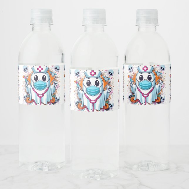 Étiquette Pour Bouteilles D'eau Infirmière fantôme avec seringues : Hallowe vibran (Bouteilles)