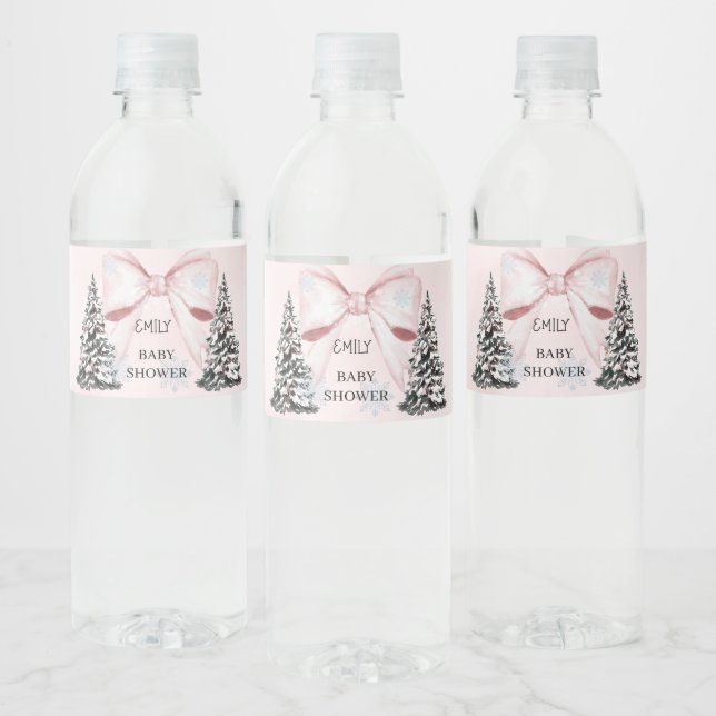 Étiquette Pour Bouteilles D'eau It's Cold Outside Pink Bow Baby Shower  (Bouteilles)