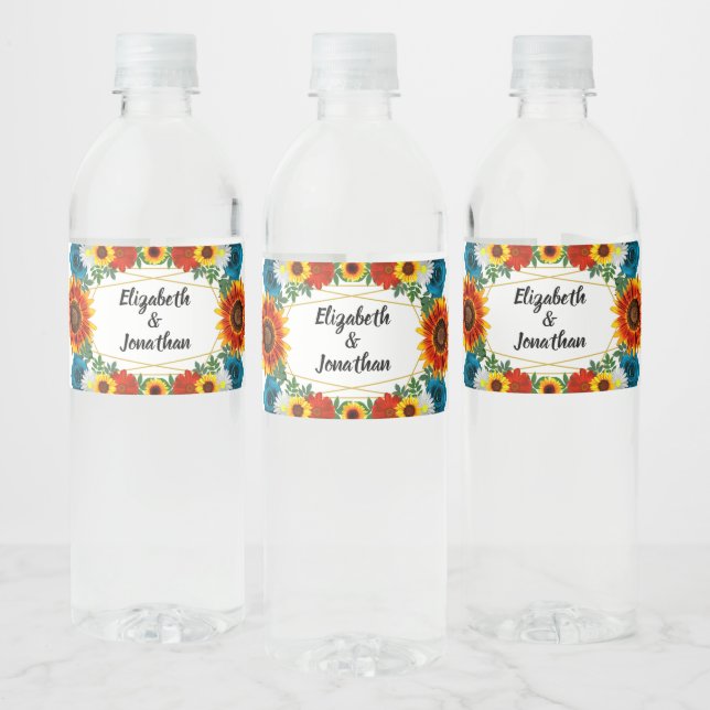 Étiquette Pour Bouteilles D'eau Jardin été Floral géométrique (Bouteilles)
