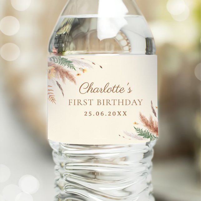 Étiquette Pour Bouteilles D'eau Jardin Fleur sauvage Floral 1er anniversaire (Créateur téléchargé)