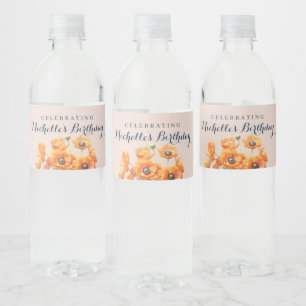 Étiquette Pour Bouteilles D'eau Jardin rustique Orange Floral rose Anniversaire