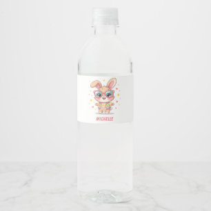 Étiquette Pour Bouteilles D'eau Joli lapin féminin avec monogramme portant des lun