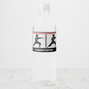 Étiquette Pour Bouteilles D'eau Joueuse de Taekwondo, Fille d'anniversaire, Équipe