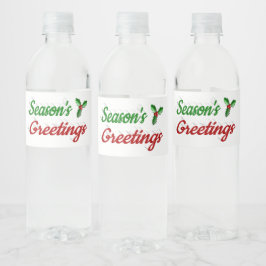 Étiquette Pour Bouteilles D'eau Joyeuses Fêtes Holly Noël rouge vert